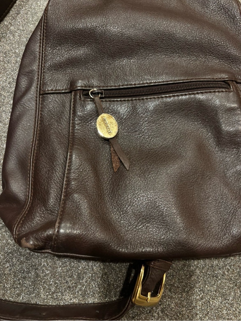 Aurielle Dark Brown Leather Crossbody Backpack with Gold Accent